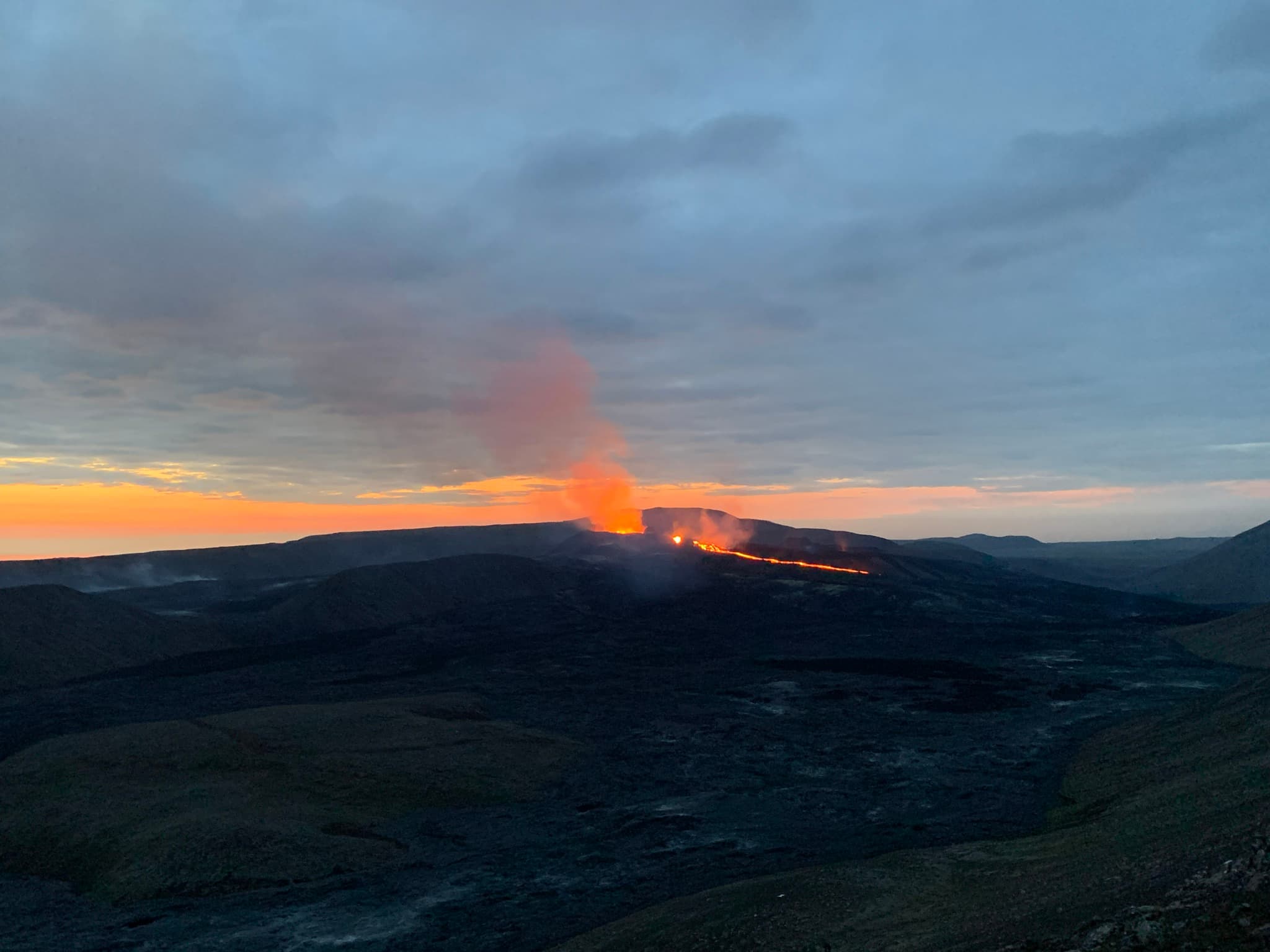 An Icelandic volcanic eruption at dusk
